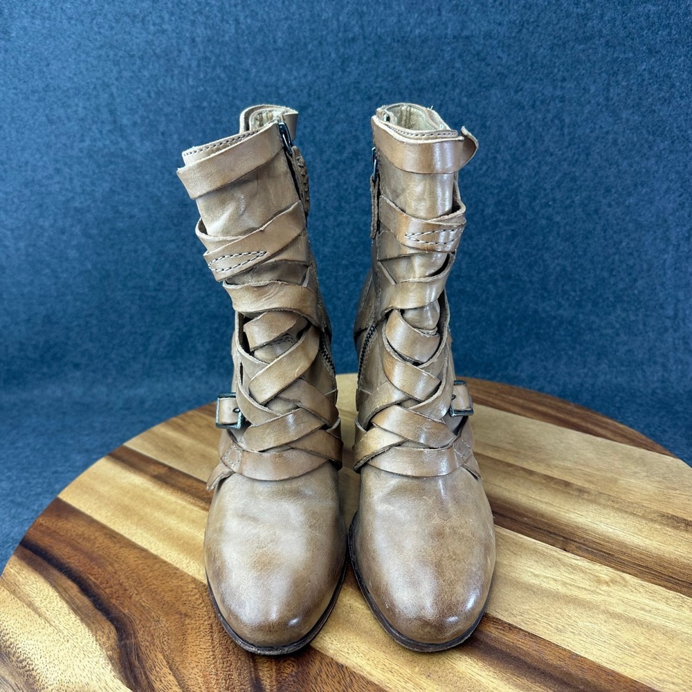 Frye Mikaela Strappy Tan Leather Strap Buckle Ankle Boots Womens 8.5 3475541-GRY - Picture 5 of 12